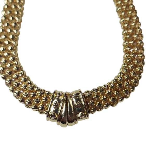 Chunky Gold Tone Choker Collar Necklace Magnetic Front Closure 14" - Picture 4 of 8